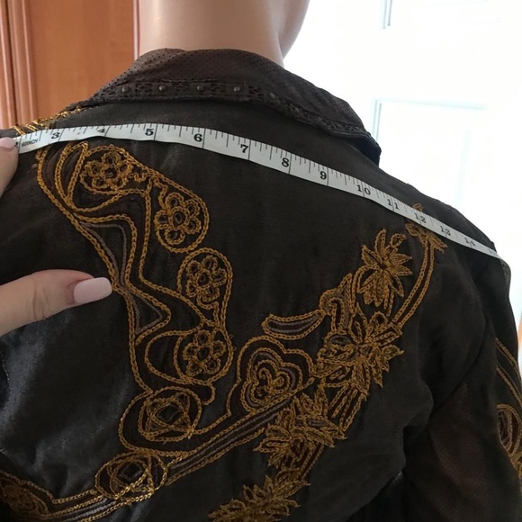 Jean Paul Gaultier embroidered brown jacket with leather detailing in sz S. - Picture 13 of 16